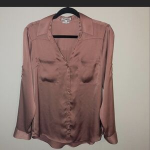 Express Women's Button Down Satin Shirt - Rose